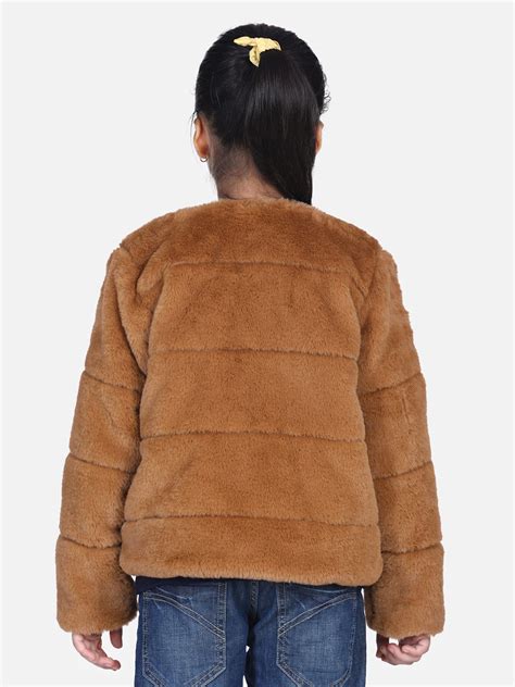 Girls Brown Faux Fur Open Jacket – Stylestone