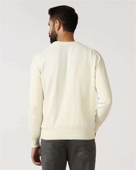 Buy Off White V-Neck Solid Sweatshirt Online