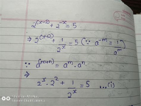 solve the equation 2^(x+2)+ 2^(-x)=5 - Brainly.in