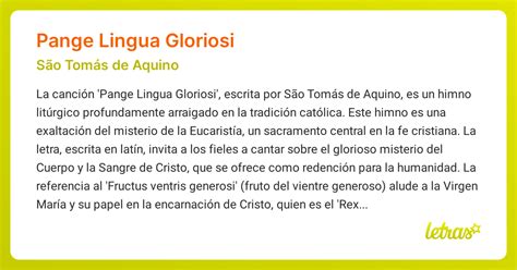 Significado de la canción PANGE LINGUA GLORIOSI (São Tomás de Aquino ...