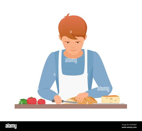 Young boy cooking in kitchen. Preparing food, cooking meal process ...