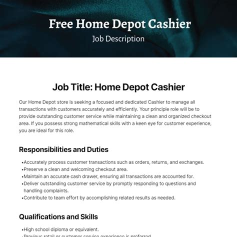 Home Depot Head Cashier Job Description at Kai Chuter blog