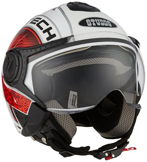 Studds Downtown D2 Decor Open Face Helmet (White and Red, M) : Amazon ...