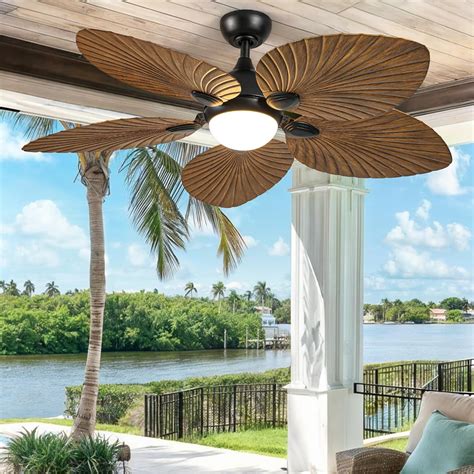 DWVO 52" Tropical Ceiling Fan with Light & Remote, LED Tri-Color ...