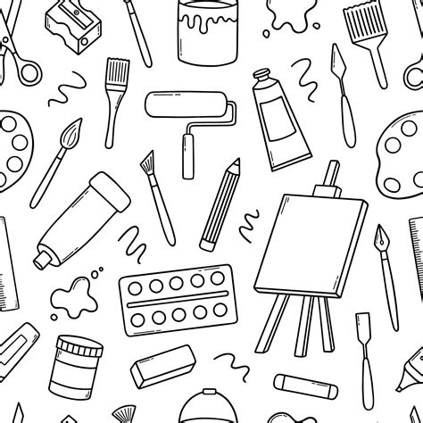Premium Vector | Hand drawn seamless pattern of artist tools doodle art ...