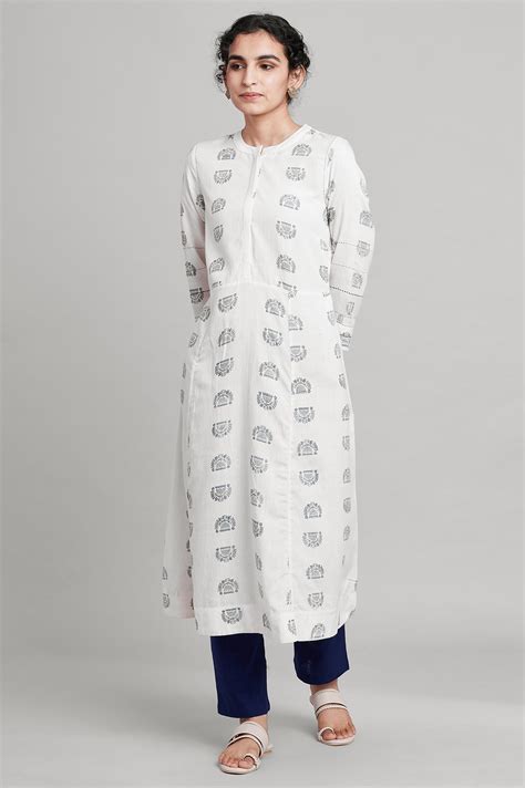 Buy Ecru Panelled kurta in Hand Block Print @ 3799 | W for woman ...