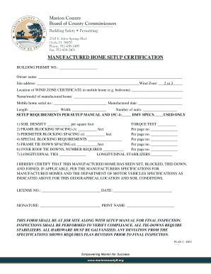Fillable Online Manufactured Home Setup Certification - Marion County ...