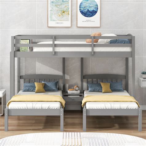 Bellemave Wood Twin Triple Bunk Bed with Storage Drawers, Built-In Nightstand, Gray - Walmart.com