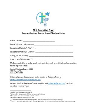 Fillable Online Ceu Reporting Form 2023 for Covenant Brethren Church ...