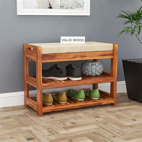 VALID WOOD Multipurpose Wooden Shoe Rack for Home with Seat, sheesham ...