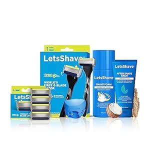 LetsShave Pro 6 Razor Value Shaving Kit with 1 Razor + 4 Blade Refills ...