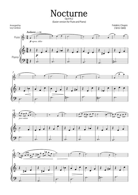 "Nocturne" (Chopin) - Beautiful EASY version for FLUTE and PIANO (arr ...