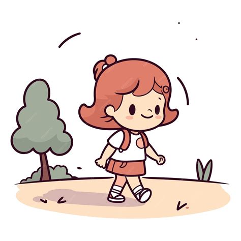Premium Vector | Cute little girl walking in the park cartoon vector ...