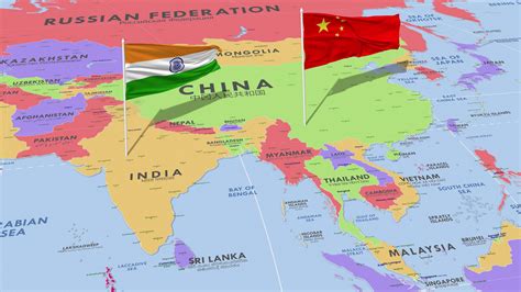 China and India Flag Waving with The World Map, Seamless Loop in Wind, 3D Rendering 41389630 ...
