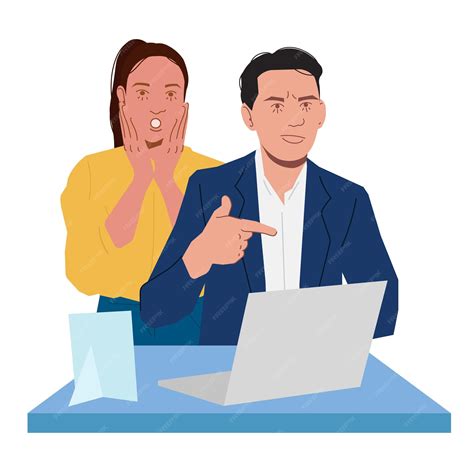 Business man woman shocked upset expression in flat illustration ...