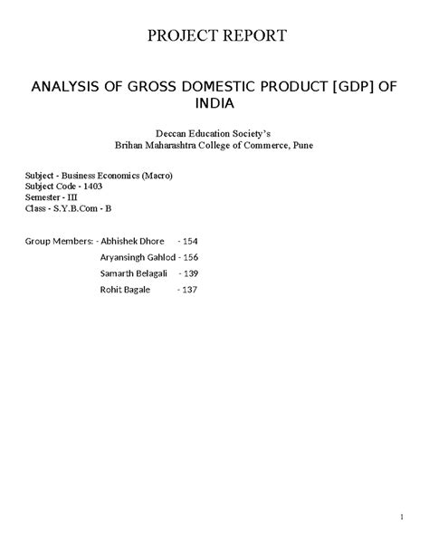 Eco Project Report GDP - PROJECT REPORT ANALYSIS OF GROSS DOMESTIC ...
