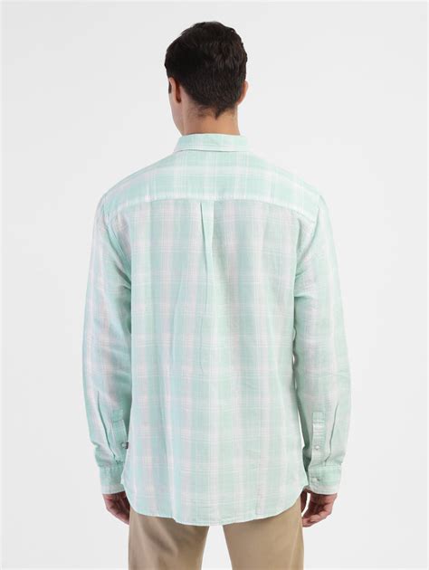 Men's Checkered Spread Collar Linen Shirt Blue – Levis India Store