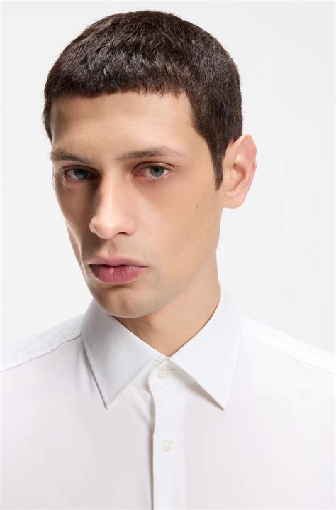 BOSS - Slim-fit shirt in easy-iron stretch-cotton poplin - White