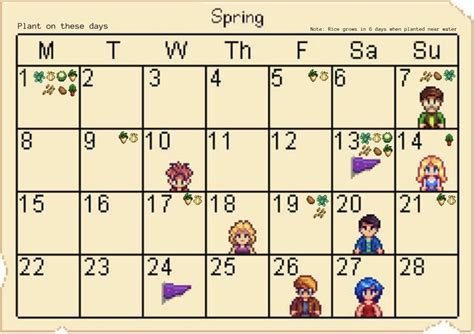 I made this calendar for Stardew Valley to help me know when I should ...