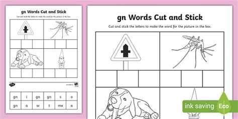 'gn' Sound Cut and Stick Worksheet