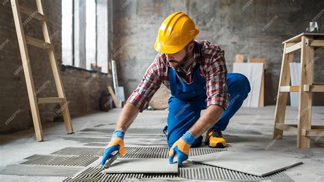 Premium Photo | Construction worker tiler is tiling ceramic tile floor ...