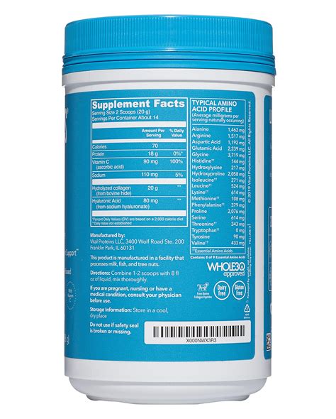 Vital Proteins Collagen Peptides Powder, Unflavored with Hyaluronic Acid and Vitamin C, 9.33 oz ...