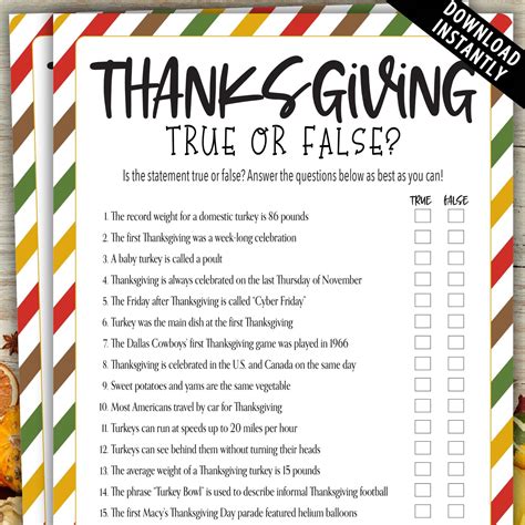 Thanksgiving true or false questions with border thanksgiving game ...