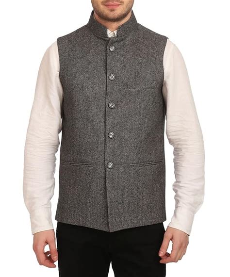 Buy WINTAGE Men's Tweed Bandhgala Festive Nehru Jacket Waistcoat Grey ...