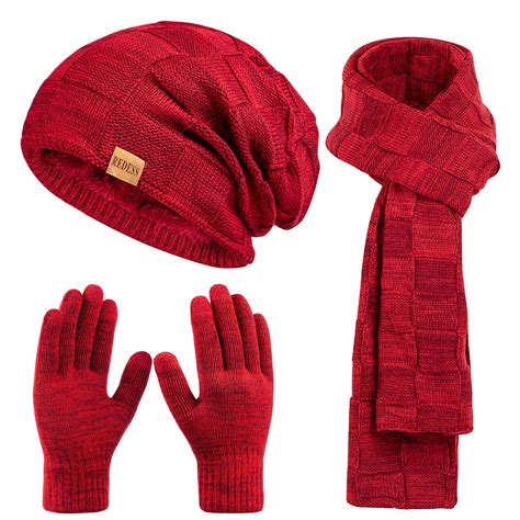 REDESS Men's Winter Beanie Hat Scarf & Glove Sets for Adult,Knit ...