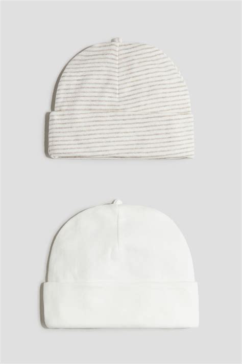 2-pack cotton beanies - White/Beige striped - Kids | H&M IN