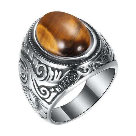 Mfigree Retro Jewelry Turquoise Stone Rings For Men Titanium Steel ...