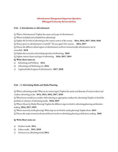 Advertisement Management Important Questions - Advertisement Management ...