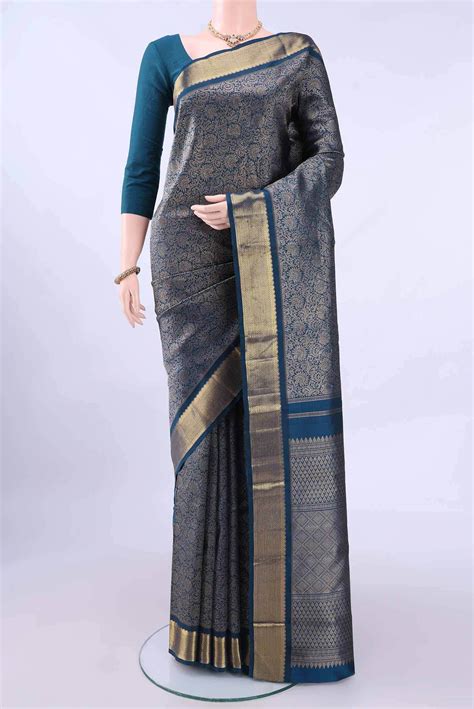 Pure Silk Pure Zari Dark Blue Kanchipuram Saree – Nalli Silk Sarees Pvt Ltd