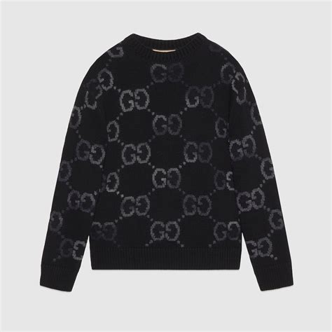 Wool jumper with GG intarsia in black | GUCCI® ZA