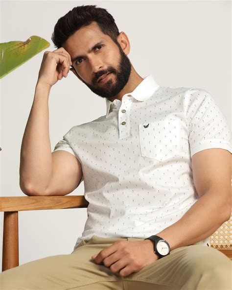 Buy Hala White Printed Polo T-Shirt With Pocket Online