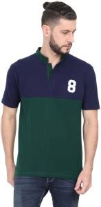 HUNKY POSH Colorblock Men Mandarin Collar Blue T-Shirt - Buy HUNKY POSH ...