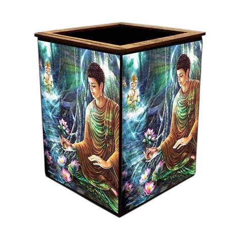 Generic Colorful Wooden Pen Stand with photo of Buddha # Return Gift ...
