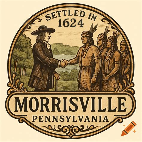 A vintage woodcut-style illustration logo for Morrisville Pennsylvania ...