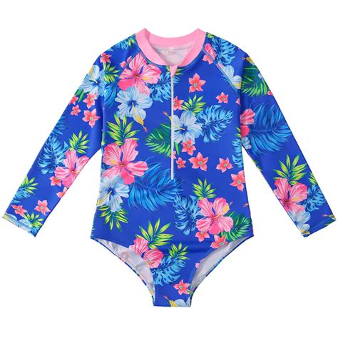 EnJoCho Toddler Girls Long Sleeve Rash Guard Bodysuit Swimsuit Zipper ...