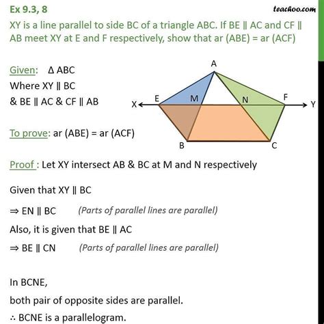 XY is a line parallel to side BC of a triangle ABC. If BE║AC and CF║AB ...