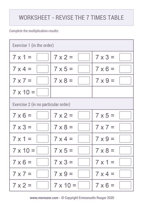 Image result for 7 Times Table Worksheet