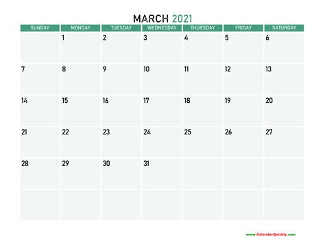 March 2021 Printable Calendar | Calendar Quickly