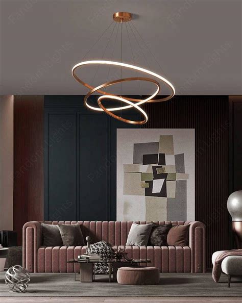 3 Ring Rose Gold Body Modern LED Chandelier for Dining Living Room ...