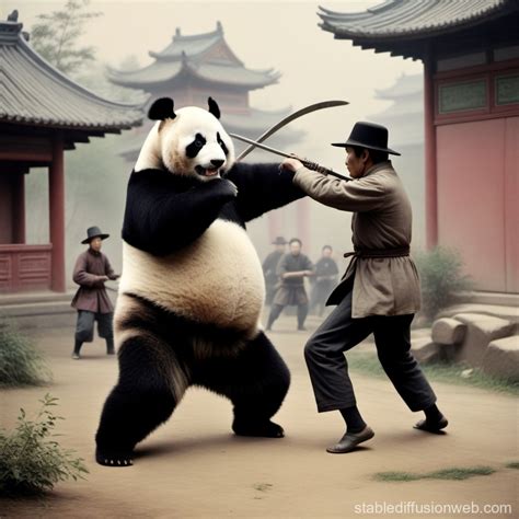 Human vs Panda Duel in 1800s | Stable Diffusion Online
