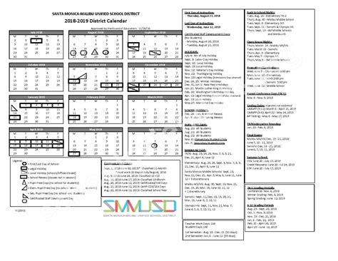 2018 - 2019 District Calendar | Santa Monica-Malibu Unified School ...