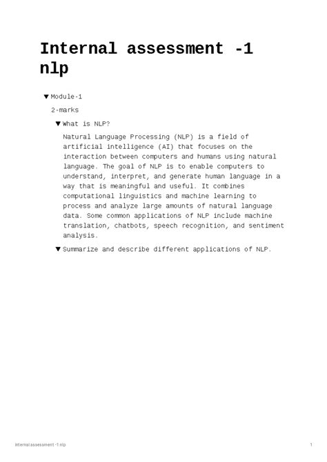Internal assessment -1 nlp - Internal assessment - nlp Module- 2-marks ...