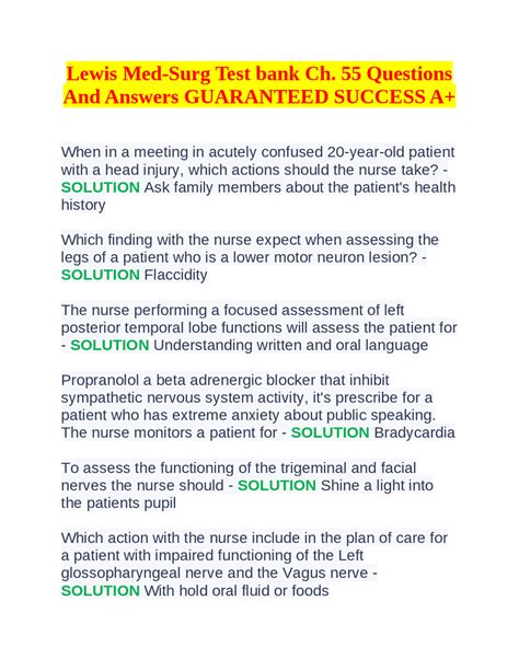 Lewis Med-Surg Nursing Test Bank: Chapter 55 Questions and Answers ...