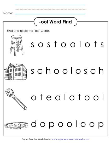 Worksheets - Word Families (-ool Words)