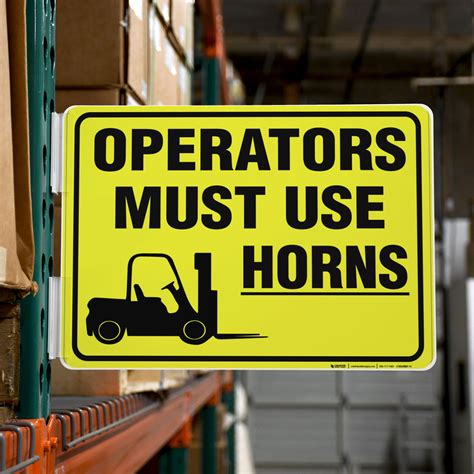 Operators Must Use Horns with Forklift Icon Landscape - Double-Sided ...