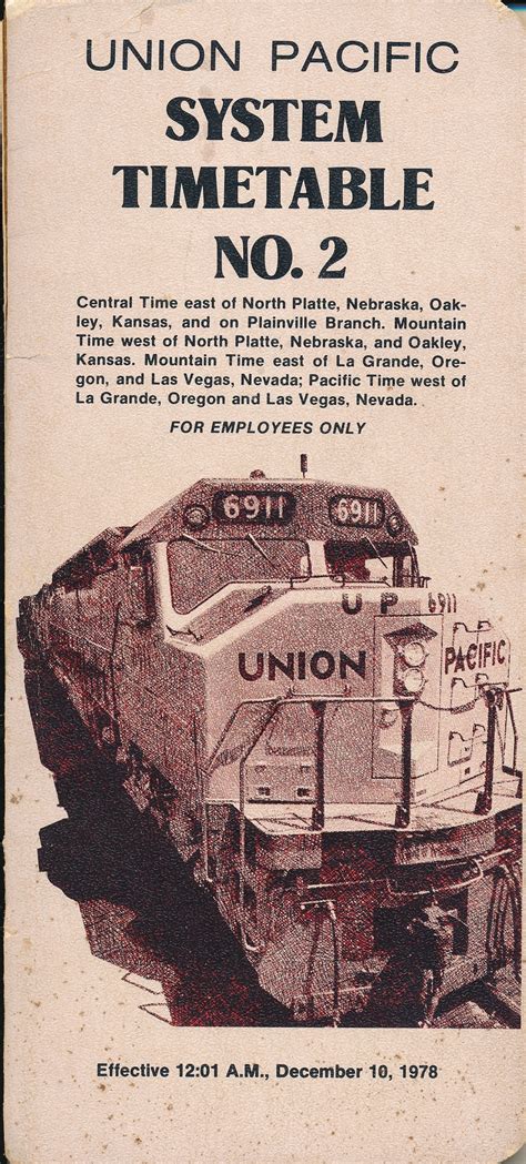 Union Pacific Railroad Employee System Timetable No.2 December 10, 1978 ...